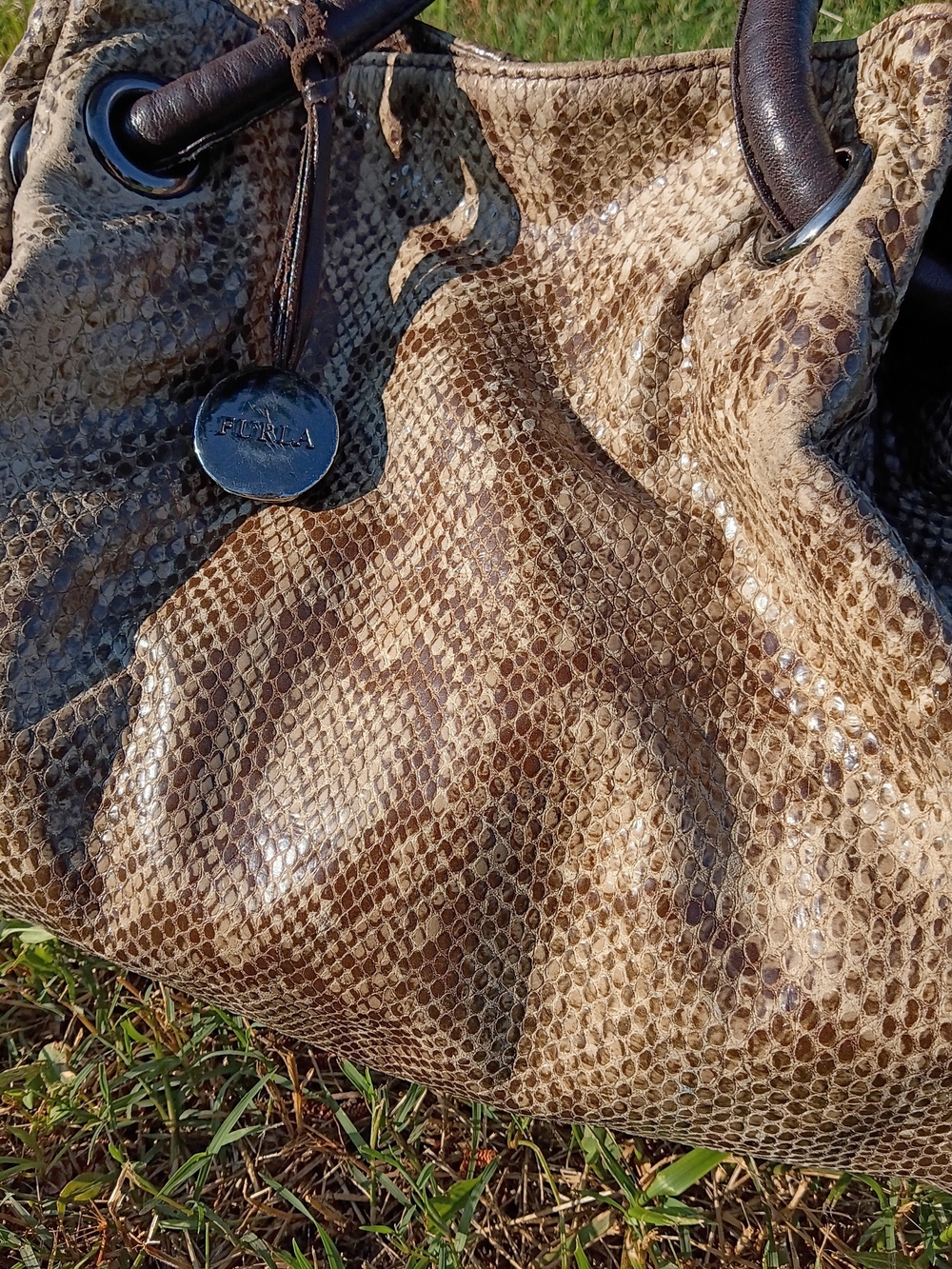 Furla Snake-Print Shoulder Bag in Tan and Dark Brown - Picture 4 of 7